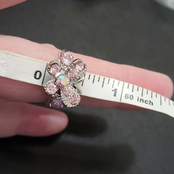 Silver tone pink rhinestone butterfly ring - Picture 7 of 10